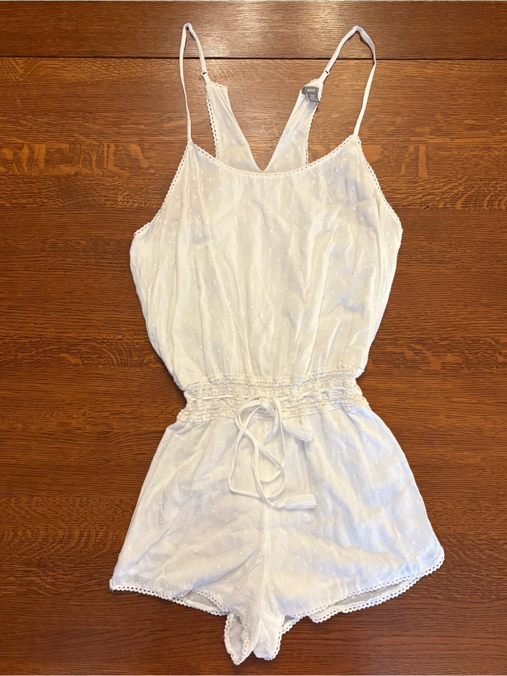 aerie Cream Lace-Trim Spaghetti Strap Romper Summer Feminine Cottagecore